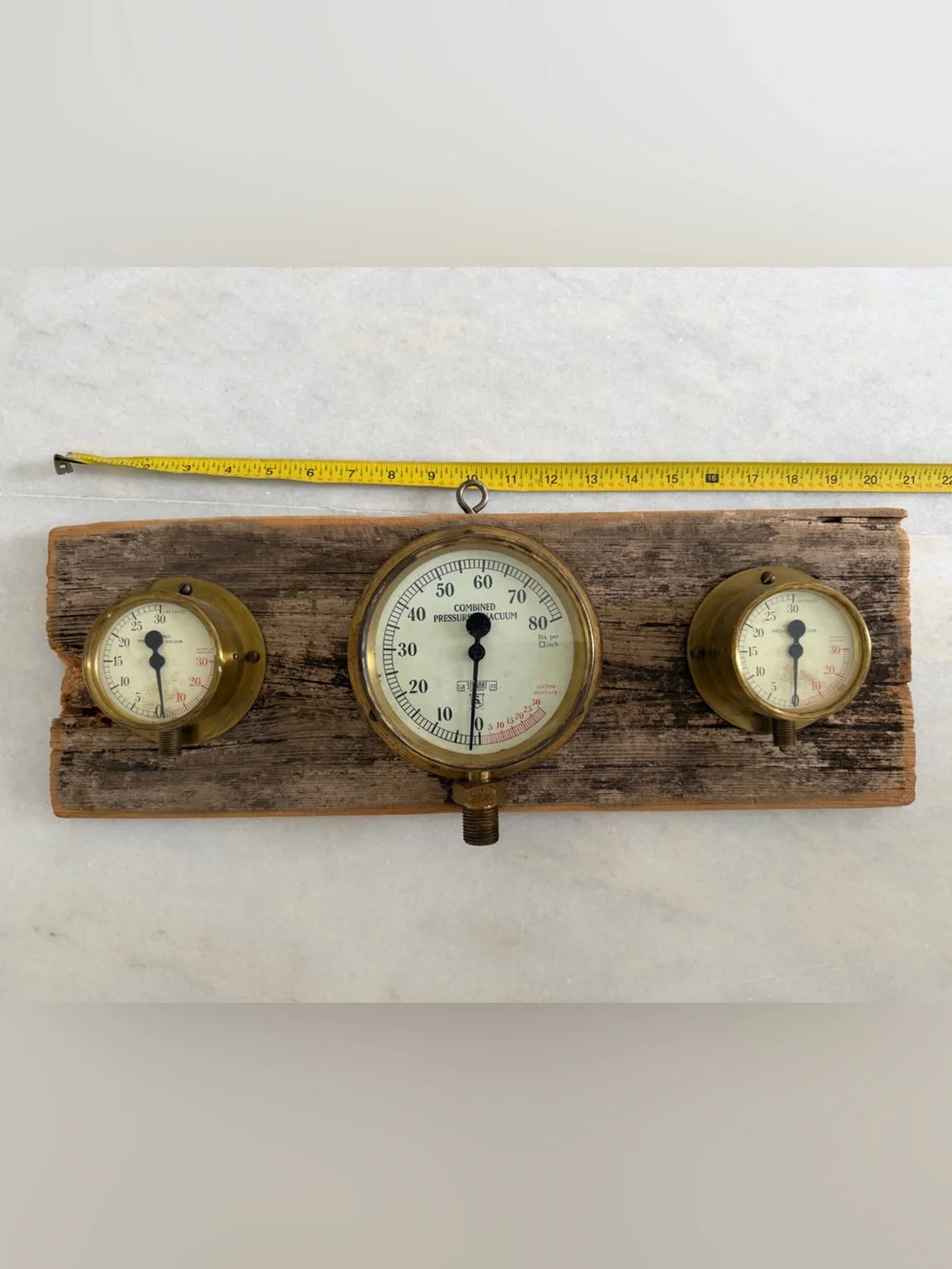 Rustic Brass Gauge Trio Wall Decor - Brown